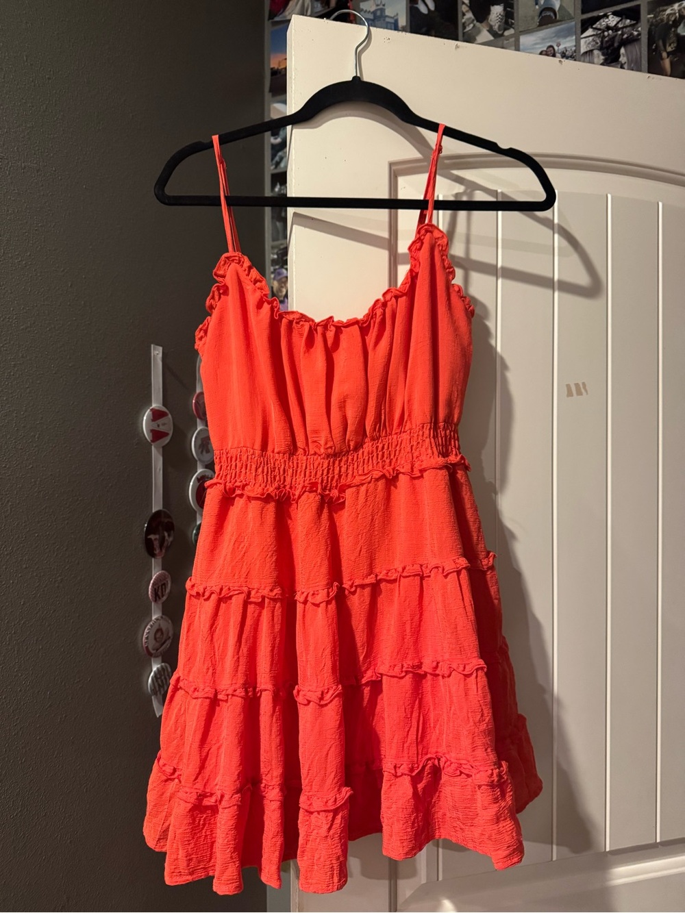 Sleeveless Coral Tiered Mini Dress with Ruffle Details